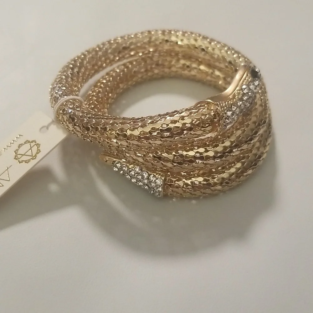 Women's Amrita Singh Bracelet; Goldtone Rhinestones and Simulated Onyx Stones - Picture 3 of 9